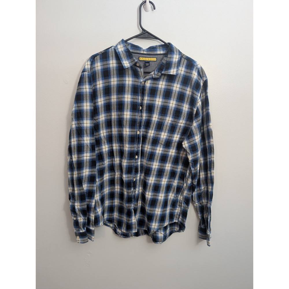 Z2 Prince & Fox Shirt Mens XLBlue Black Plaid Cozy Casual Basic Everyday Preppy